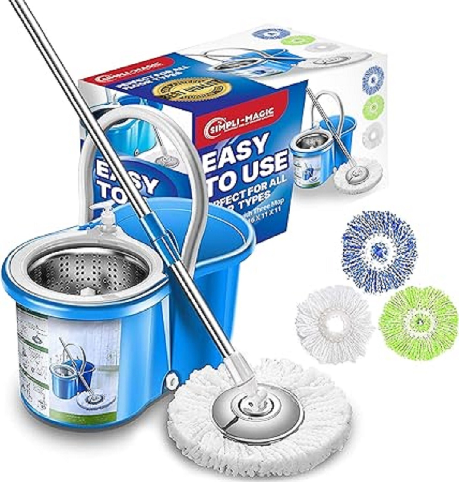 Limpieza De Pisos Microfibra Trapeador Giratorio 360 De Acero Inoxidable Systema
