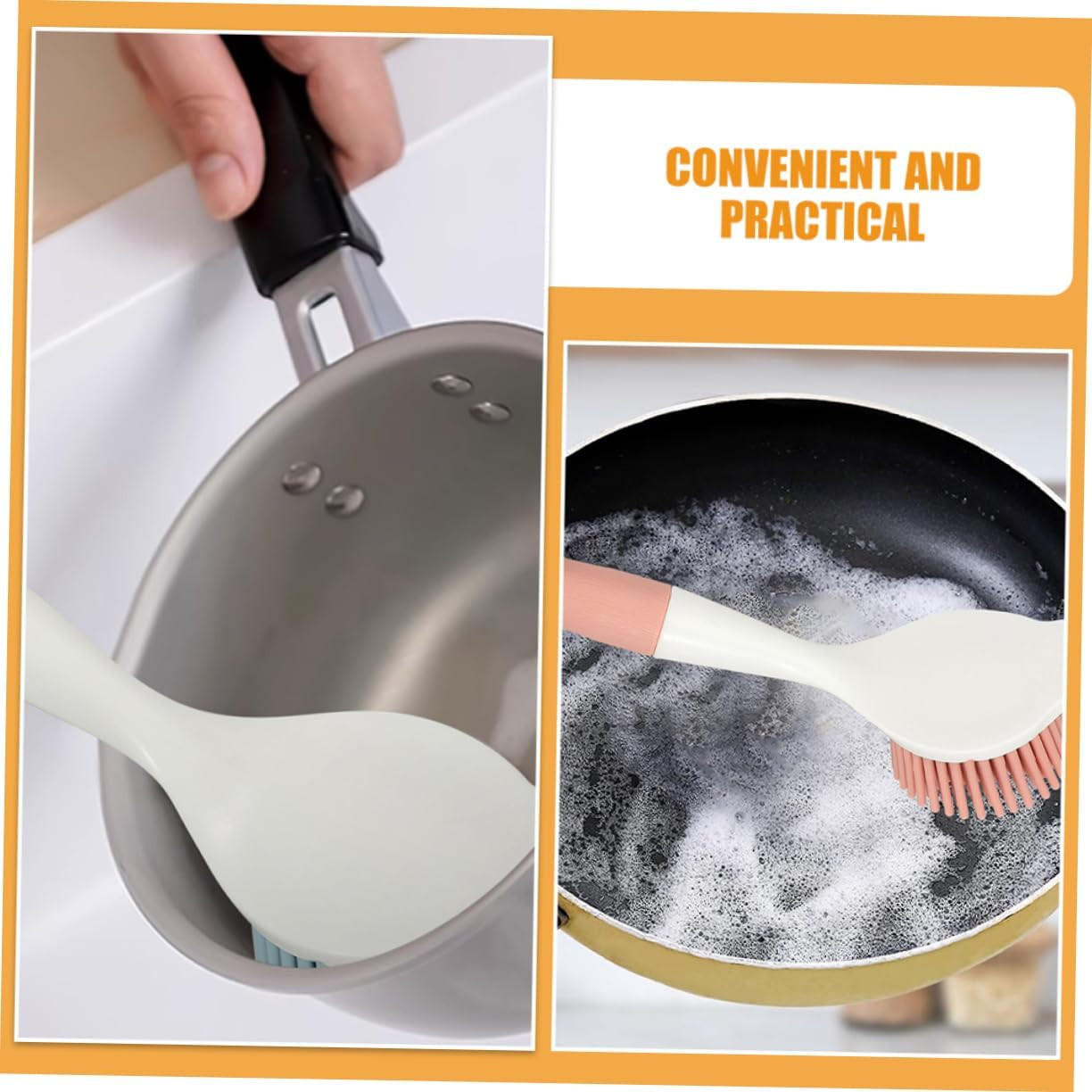 2Pcs Kitchen Brush Non-Stick Silicone Dish Scrubber with Long Handle Durable Pot