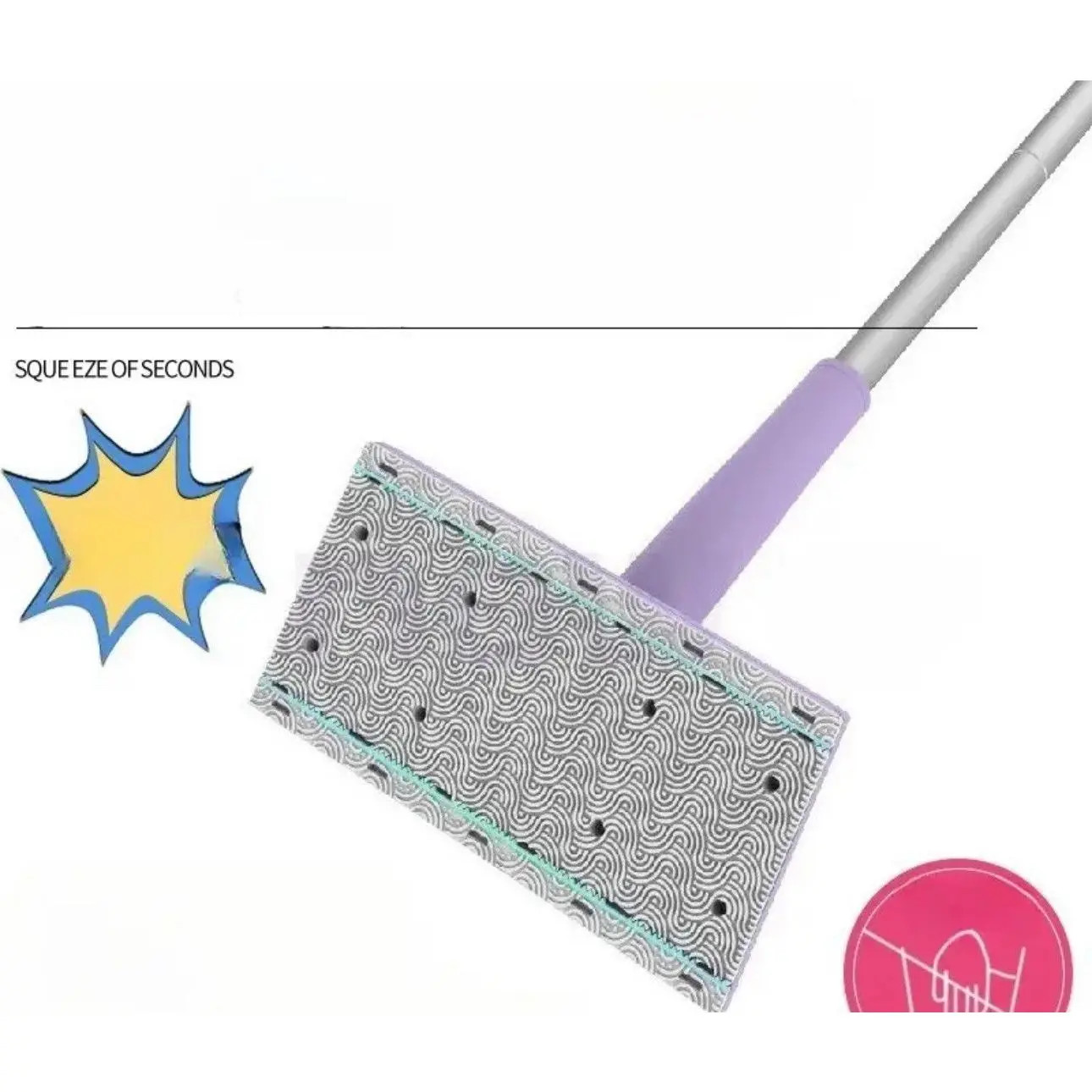 Flat Mop Metal Handle Plastic Head 90cm Purple White 16x8cm