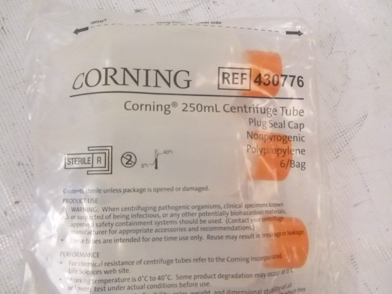 30 Pack Corning 250 mL PP Centrifuge Tubes Plug Seal Cap Sterile 430776