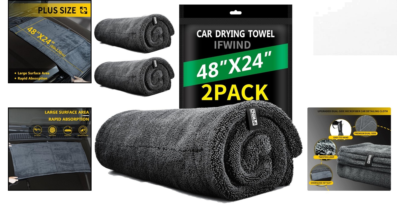Extra Large Microfiber Car Drying Towels (48”x24”) – 2 Pack for Ultimate Care