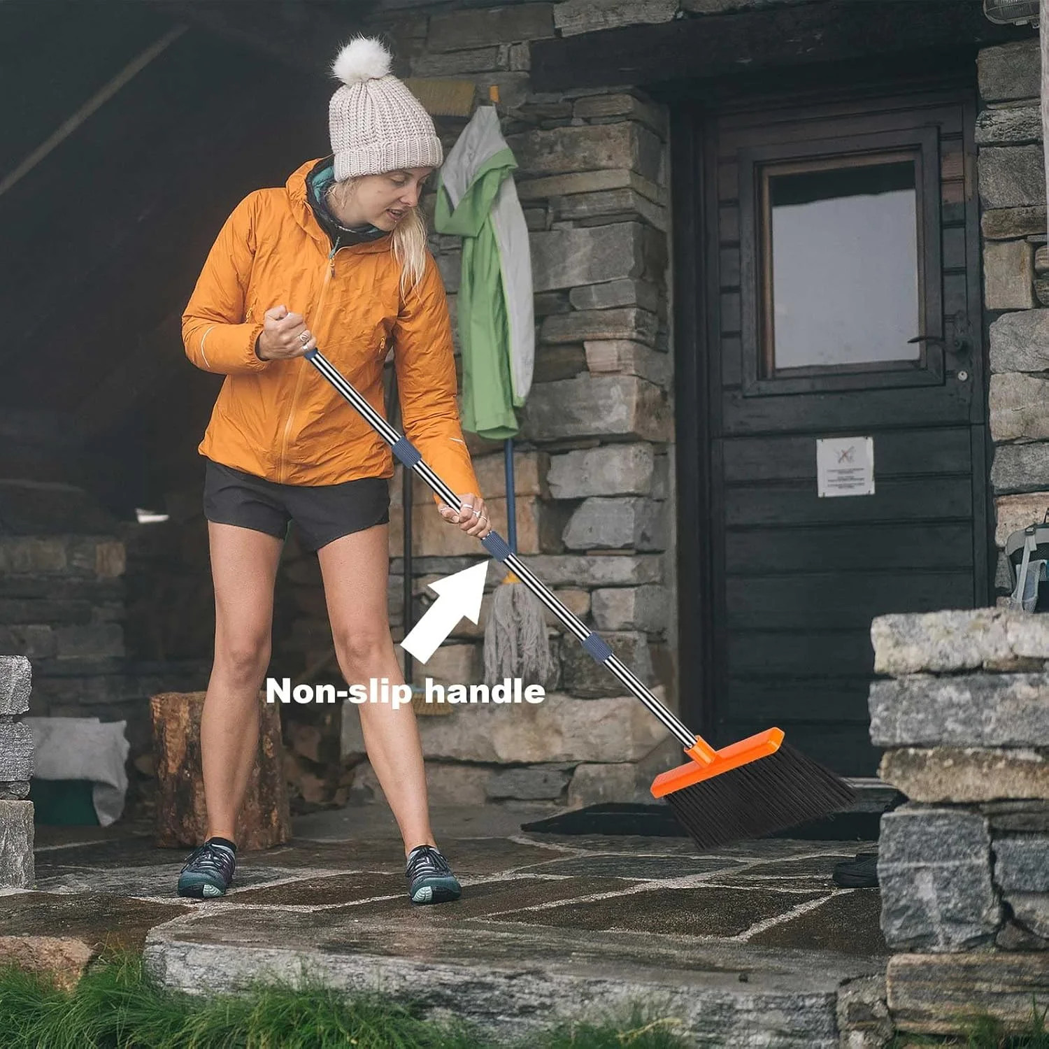 Upgrade Broom and Dustpan Set, Self-Cleaning with Dustpan Teeth, Indoor&Outdoor