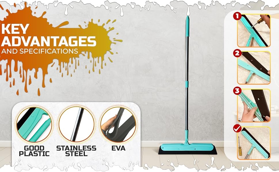Floor Squeegee – 34.5″ Telescoping Squeegee for Window Cleaning with Durable