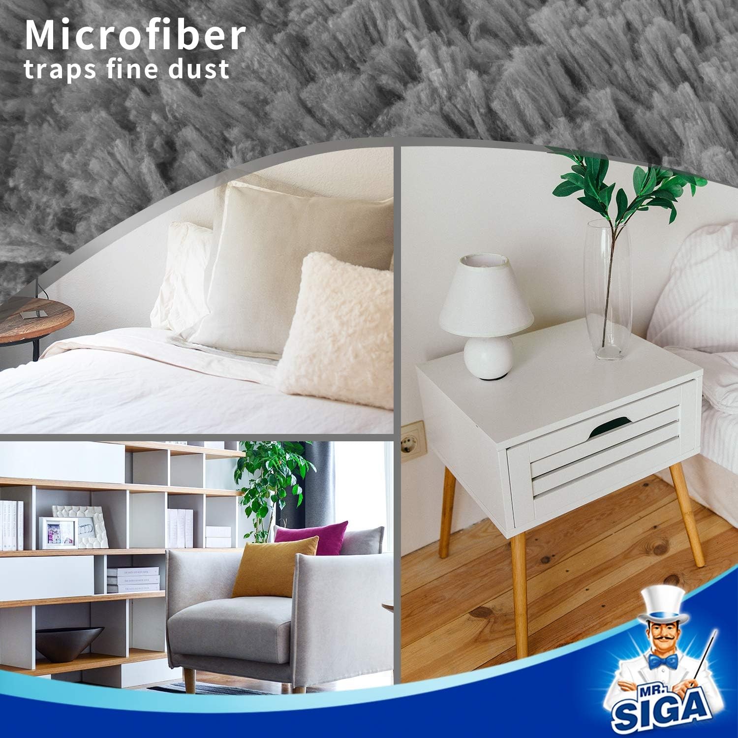 MR.SIGA Washable Microfiber Duster for Household Cleaning, Lint Free