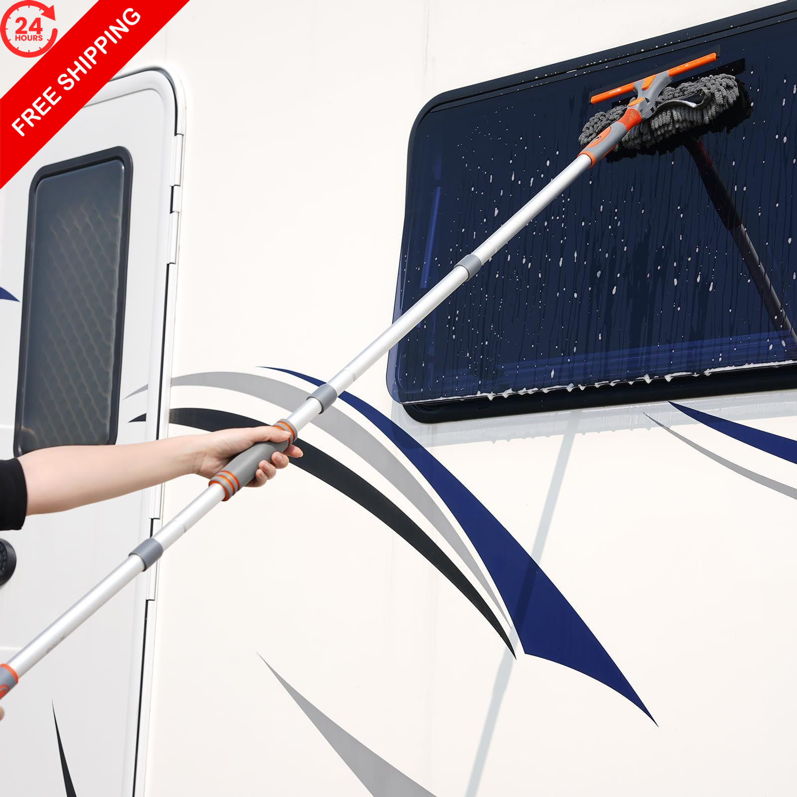 Eazer 89” Squeegee Window Cleaner 2 in 1 89inch, Orange, Gray, Silver