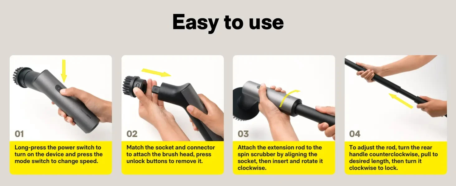 HOTO Cordless Spin Scrubber: 2.5 N·M torque six brush heads IPX7 rated 1848324