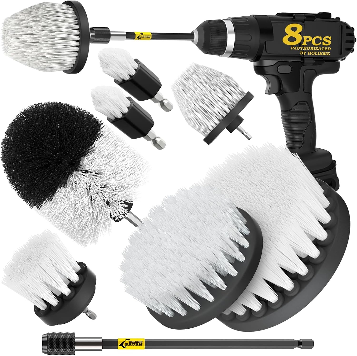 8Piece Drill Brush Attachment Set – Power Scrubber Cleaning Kit Nylon Fibers,