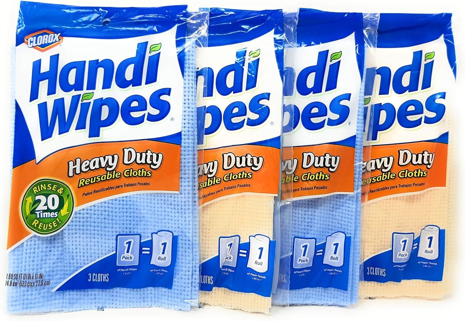 Handi Wipes Heavy Duty Reusable Cloths, Color May Vary – 3 Count (Pack of 4)