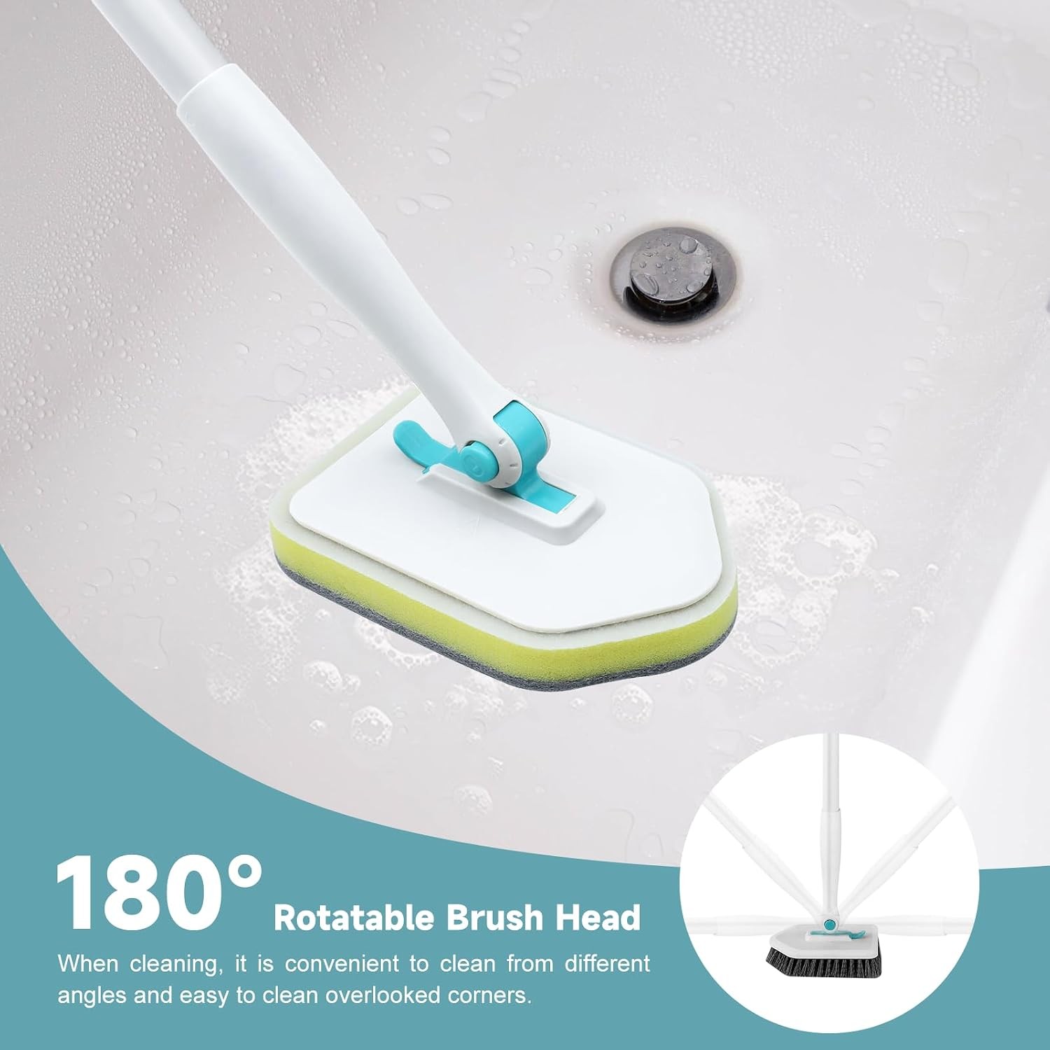 Scrubber with Long Handle, 3 in 1 Tile Tub Scrubber Brush with 3 Detachable