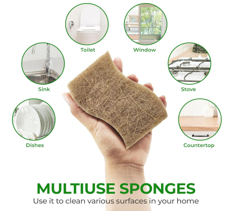 Natural Kitchen Sponge, Biodegradable Compostable Coconut Scrubber, 12 Pack