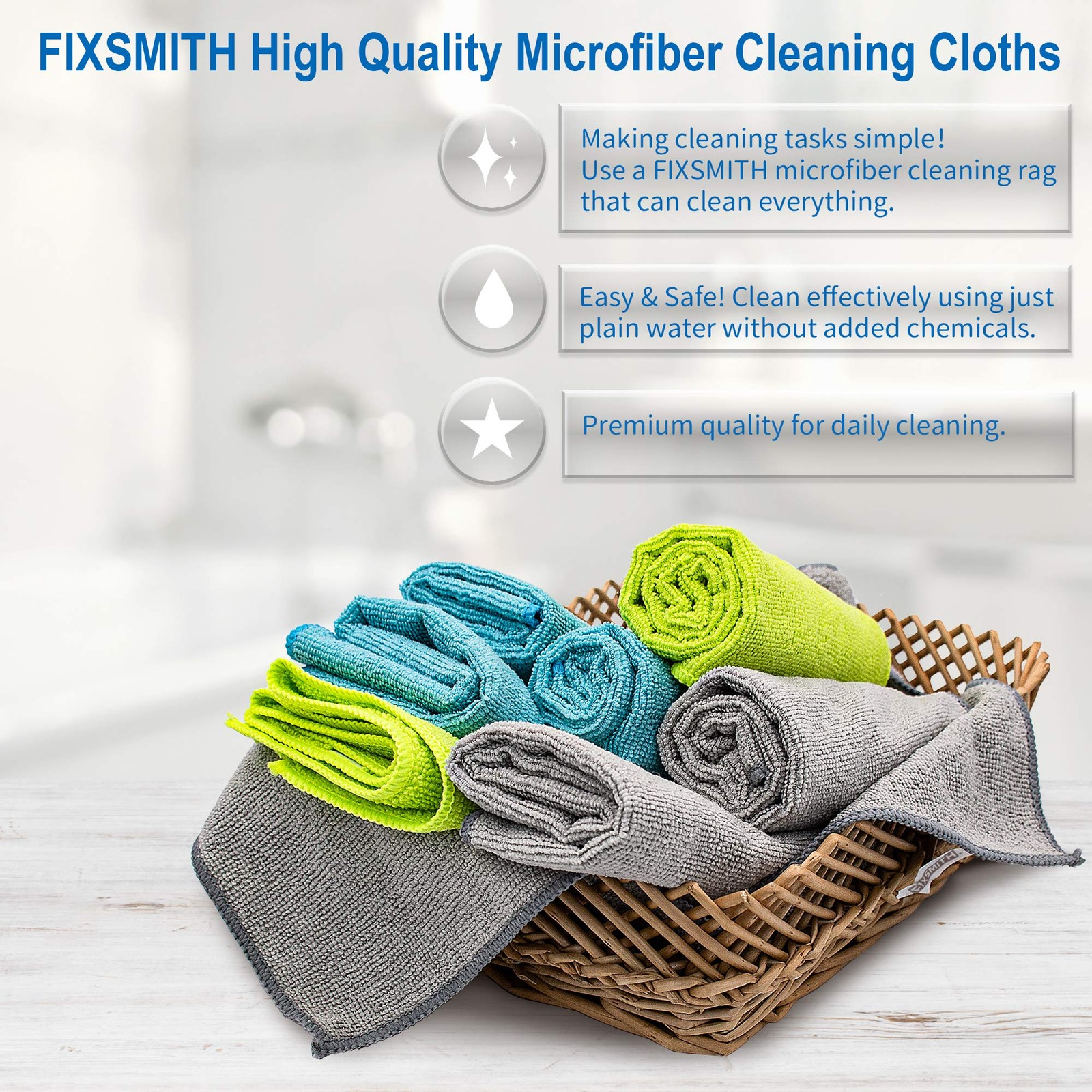 FIXSMITH Microfiber Cleaning Cloth – Pack of 8, Size: 8pk, 3 Colors Assorted