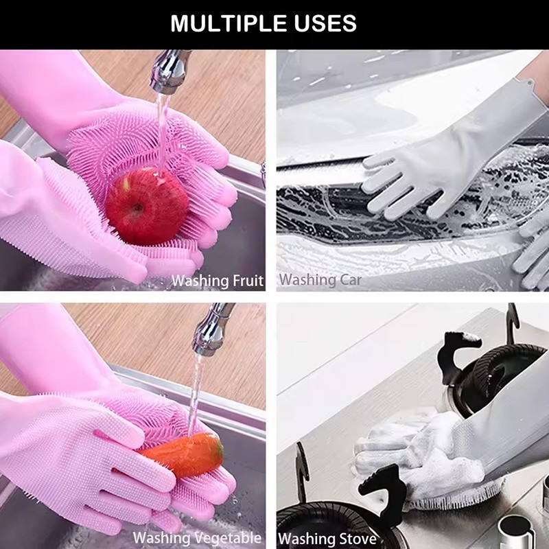 1Pair Dishwashing Gloves Waterproof Silicone Cleaning Scrubber Kitchen Tools USA