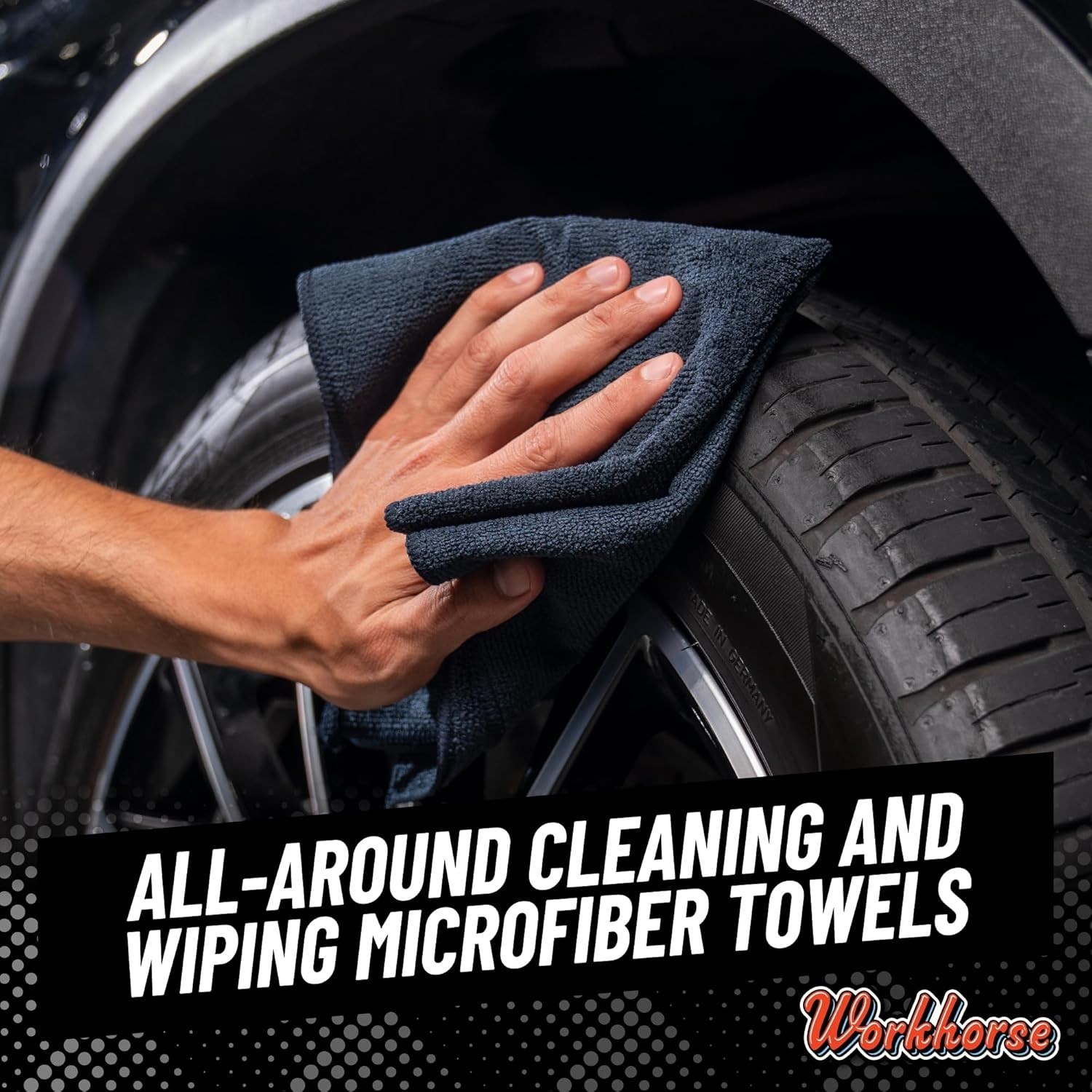 Workhorse Professional Grade Microfiber Towels for Cars Black 16×16 Inch 3 Pack