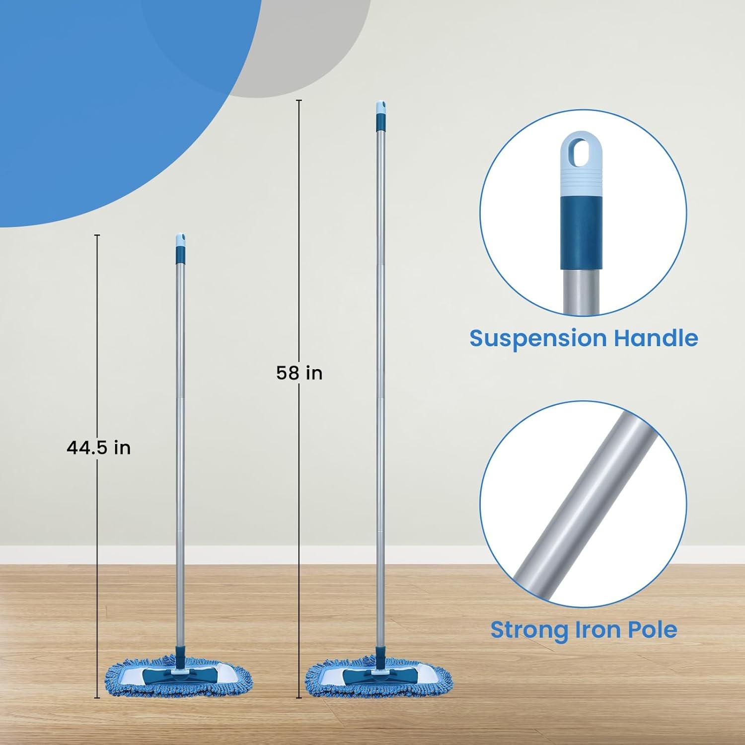 Dust Mop with 57″ Long Handle, Microfiber Wet Dry Mop for Hardwood Tile Vinyl Fl
