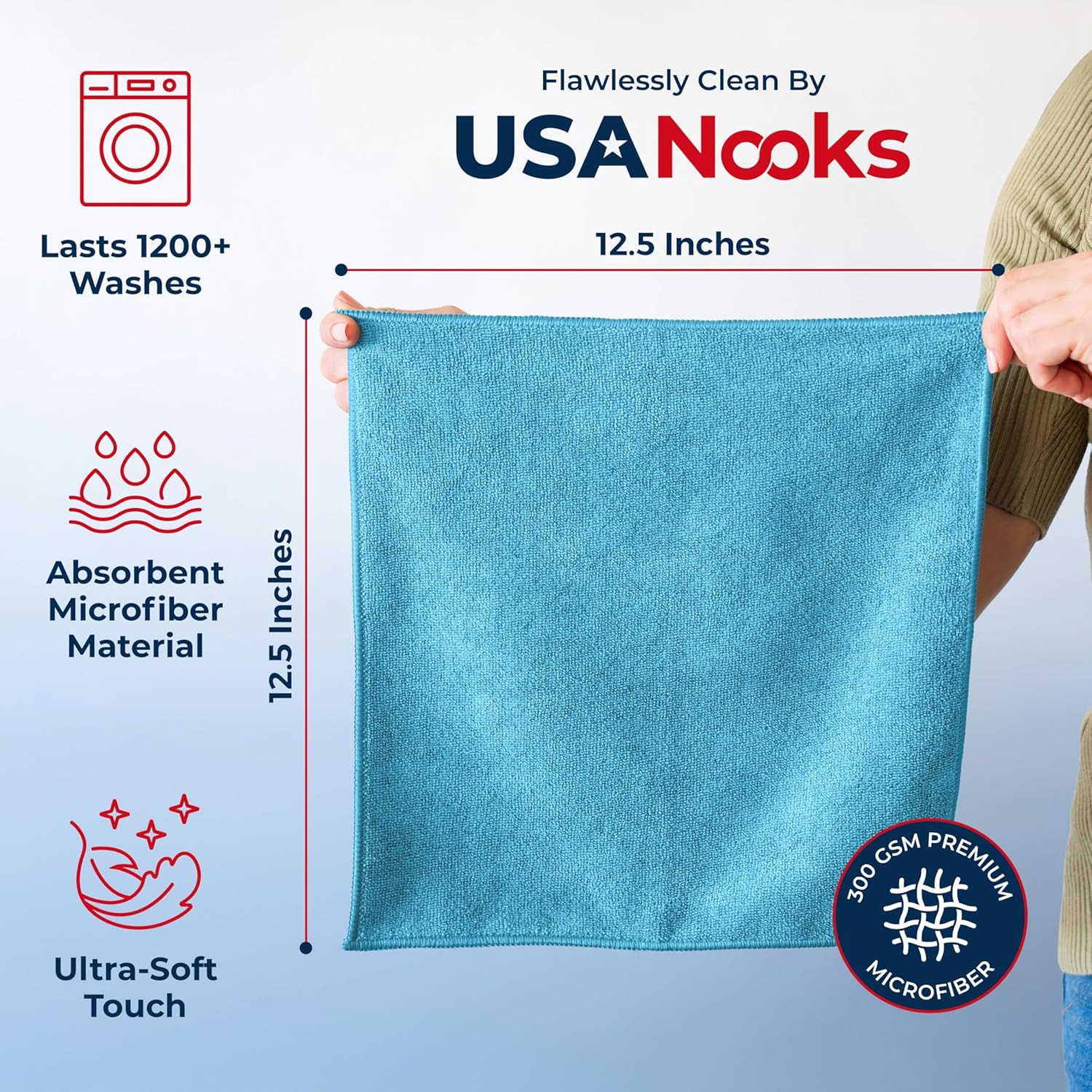 USANOOKS Microfiber Cleaning Cloth – Turq – 12Pcs (12.5X12.5 Inch) High Performa