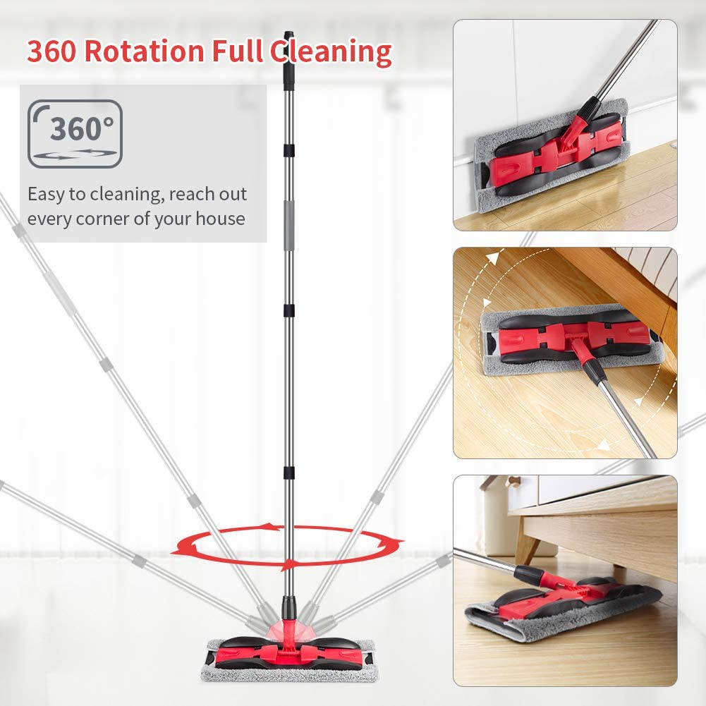 Microfiber Flat Mop for Floor Cleaning Wood Tile – 4 Washable Pads + Scraper