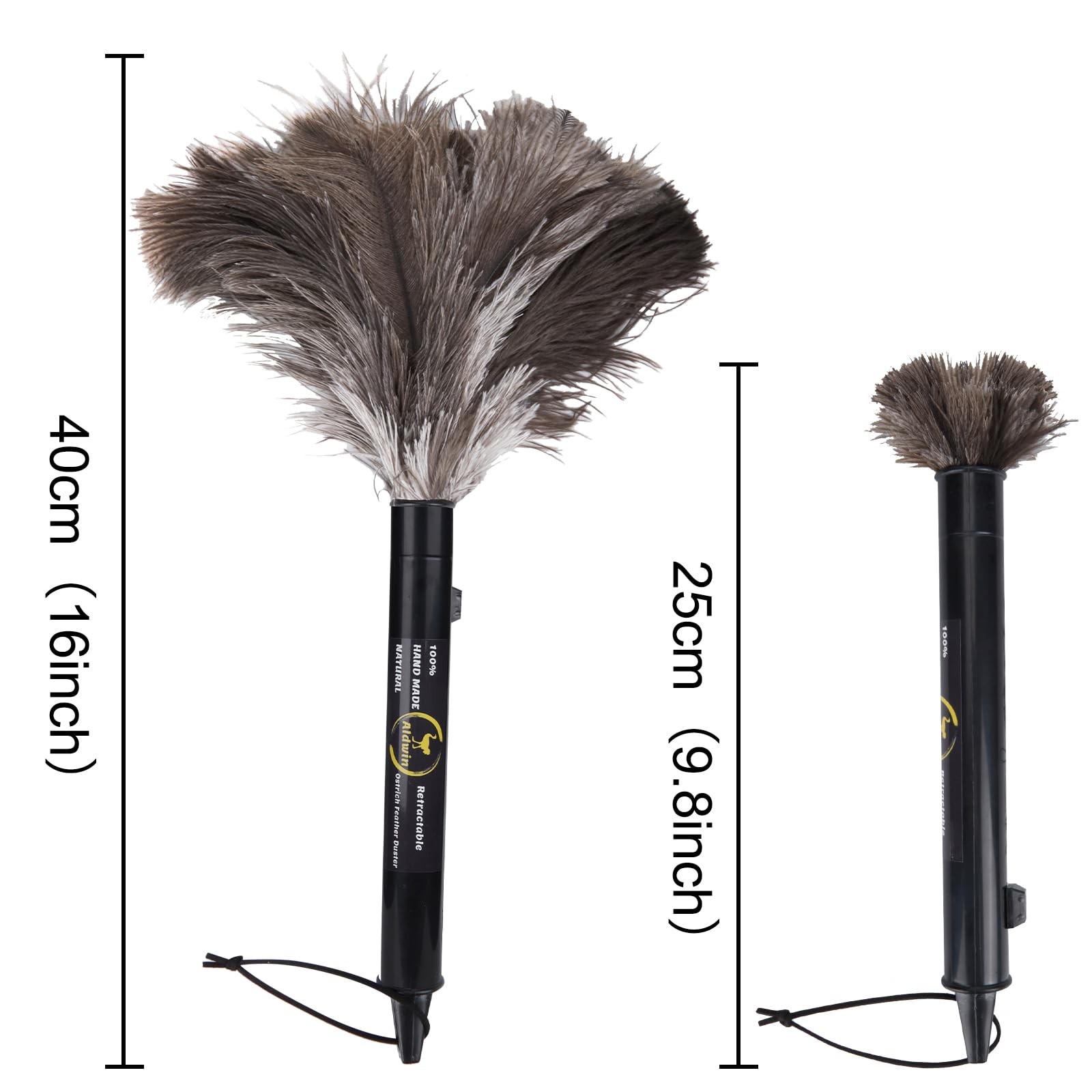 Aldwin Ostrich Feather Duster Retractable 1 Pack,16 inch Genuine Fluffy Gray