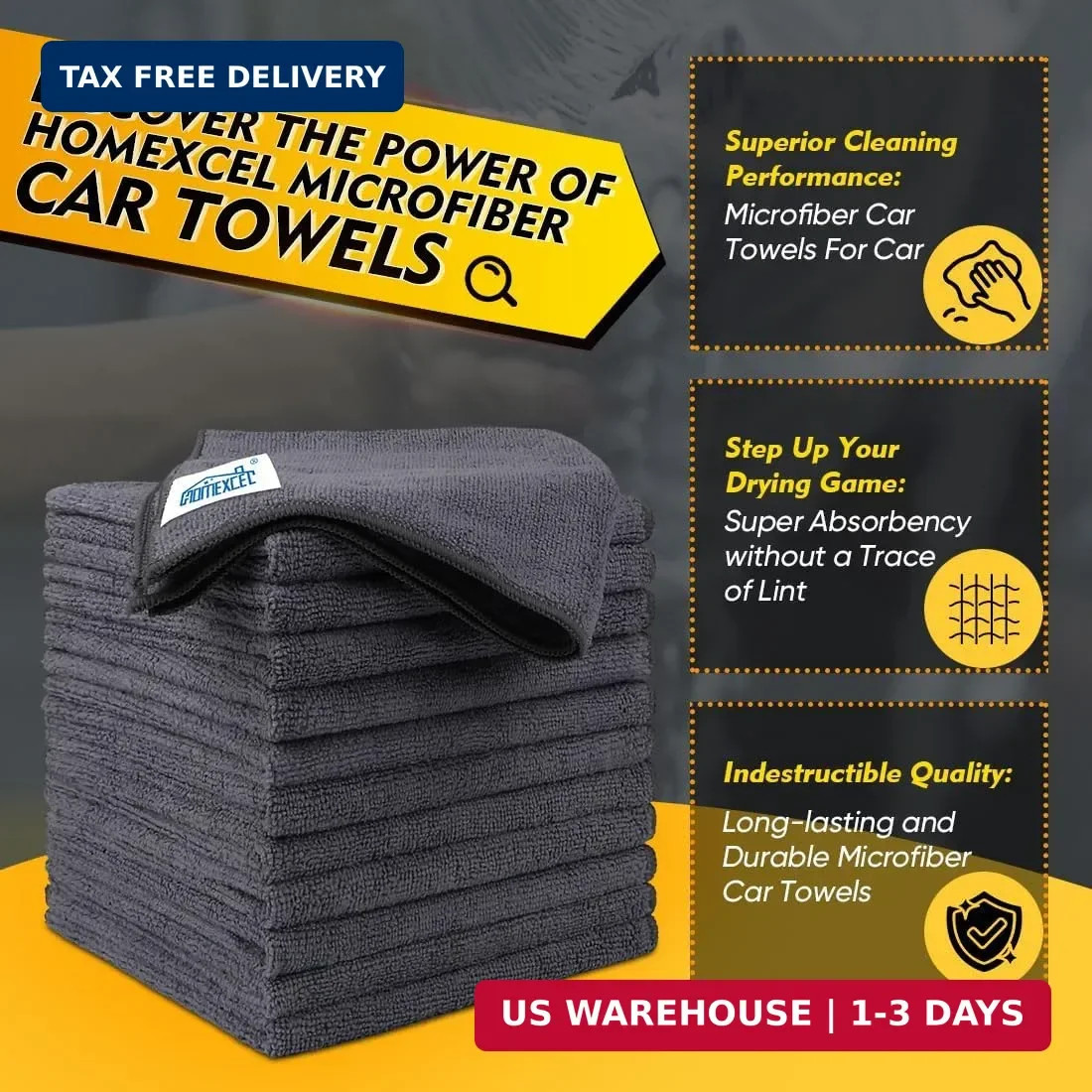 HOMEXCEL Microfiber Cleaning Cloth 12 Pack, 12.5 x 12.5 inch Microfiber Towels f