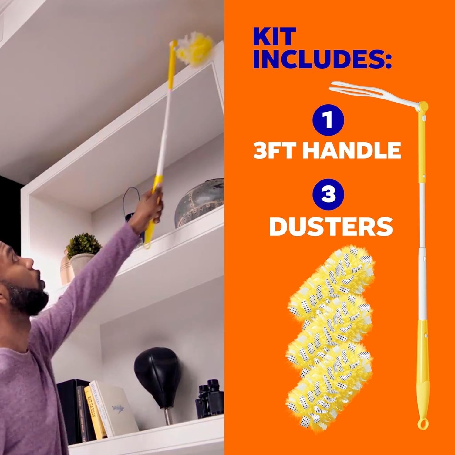 Extendable Duster Kit 3 ft Handle Heavy Duty 3 Refills Ceiling Fans Vents Dustin