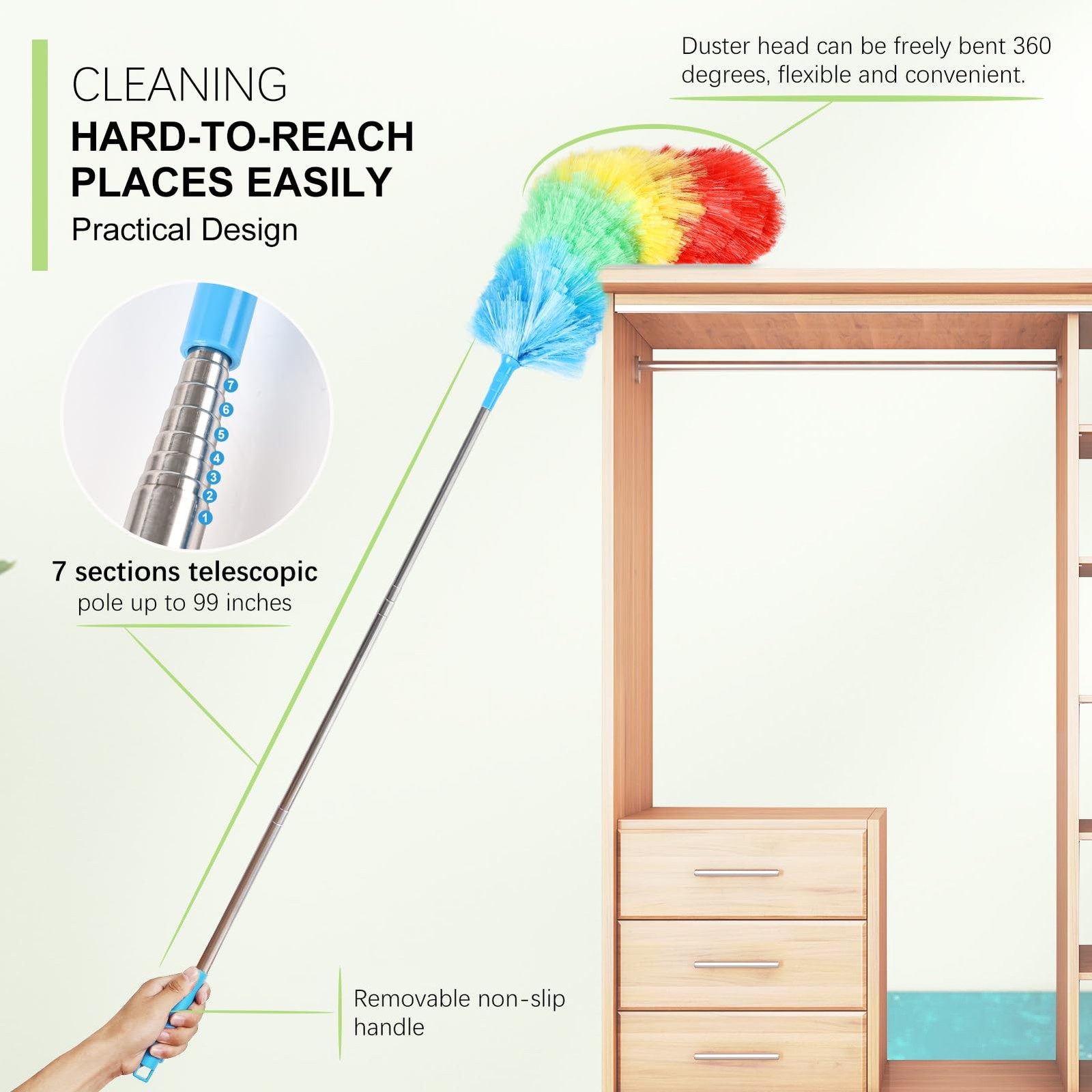 iHUFeather Rainbow Extendable Static Duster Reusable 32-100inch-3pcs,