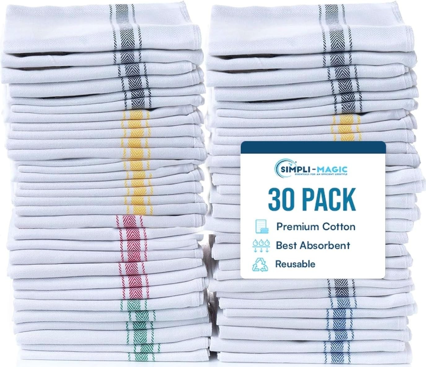 Simpli-Magic Cotton Herringbone Dish Towels, 15″x25″ (30 Pack) – High Absorbent