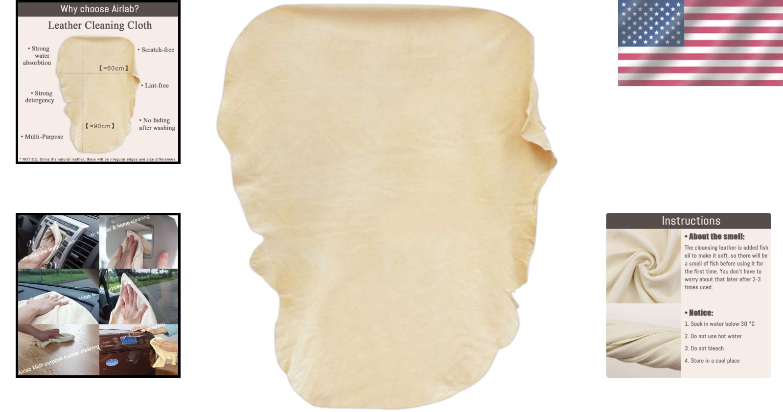 Soft Natural Leather Chamois Cloth – Perfect Size 35” x 23.6” for Cleaning