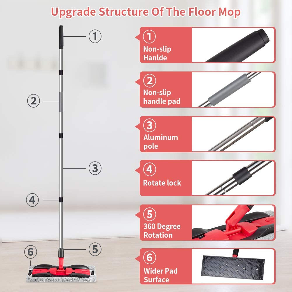 Microfiber Flat Mop for Floor Cleaning Wood Tile – 4 Washable Pads + Scraper