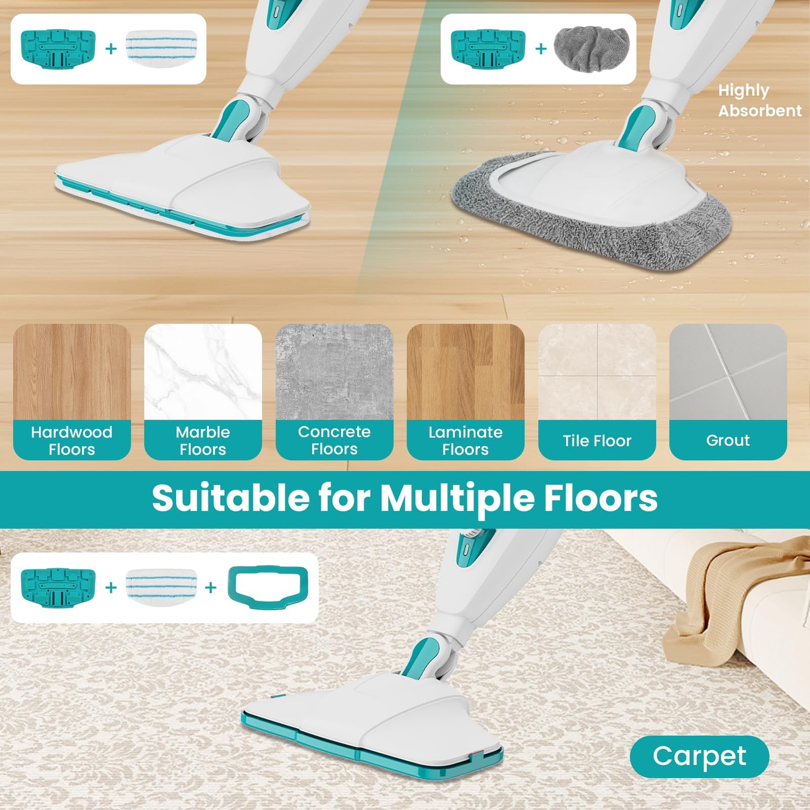 10-in-1 Steam Mop & Handheld Cleaner – 1550W, Multi-Purpose for Floors & Windows
