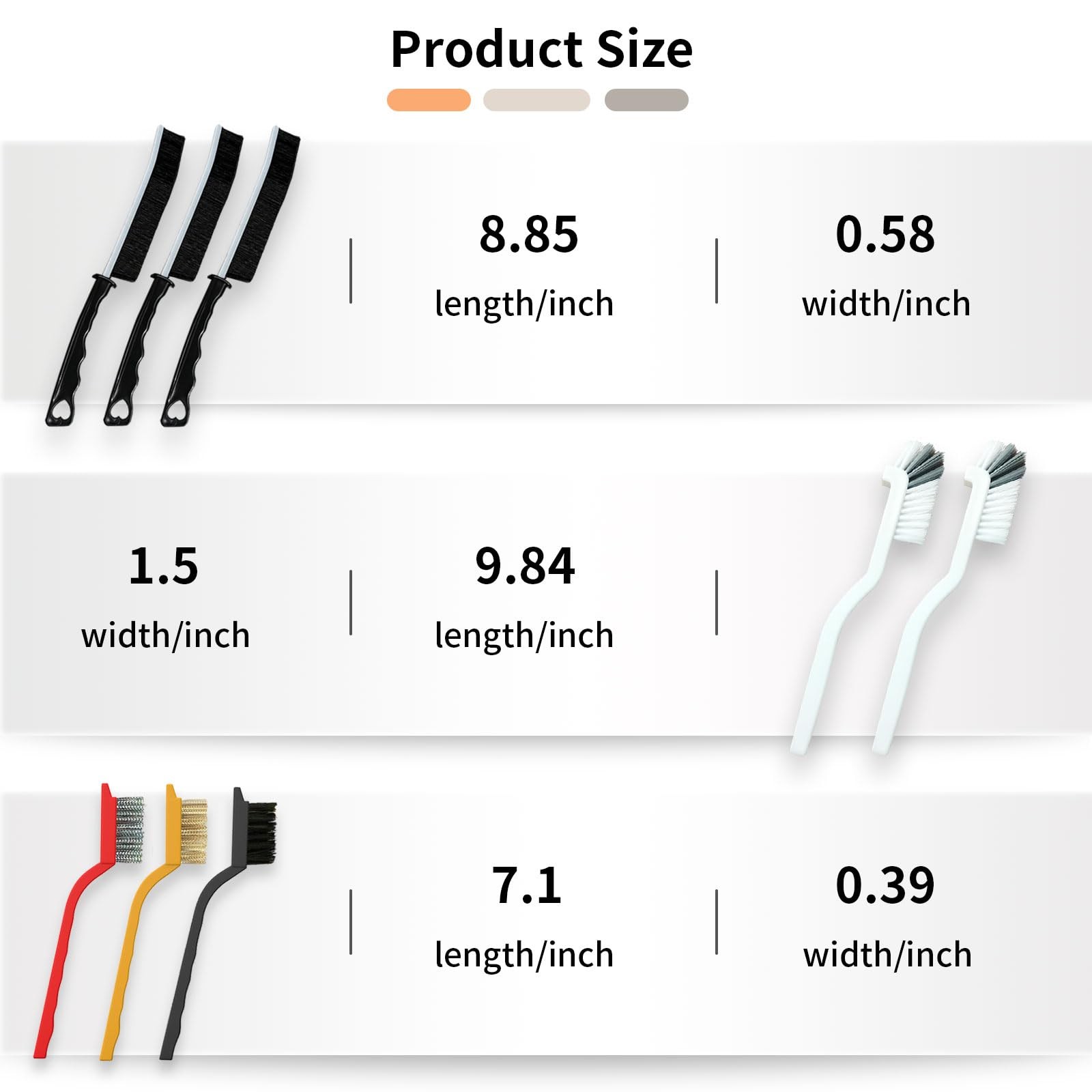 Betanull Crevice Cleaning Brush Set, Multi-Purpose White, Black, Red, Yellow