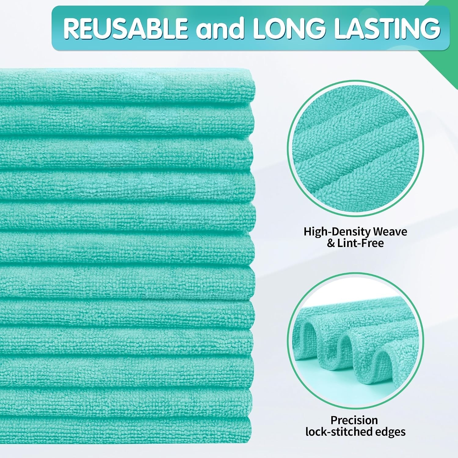 Turquoise Microfiber Cleaning Cloth -Pack of 8, Highly Absorbent Cleaning Rag…