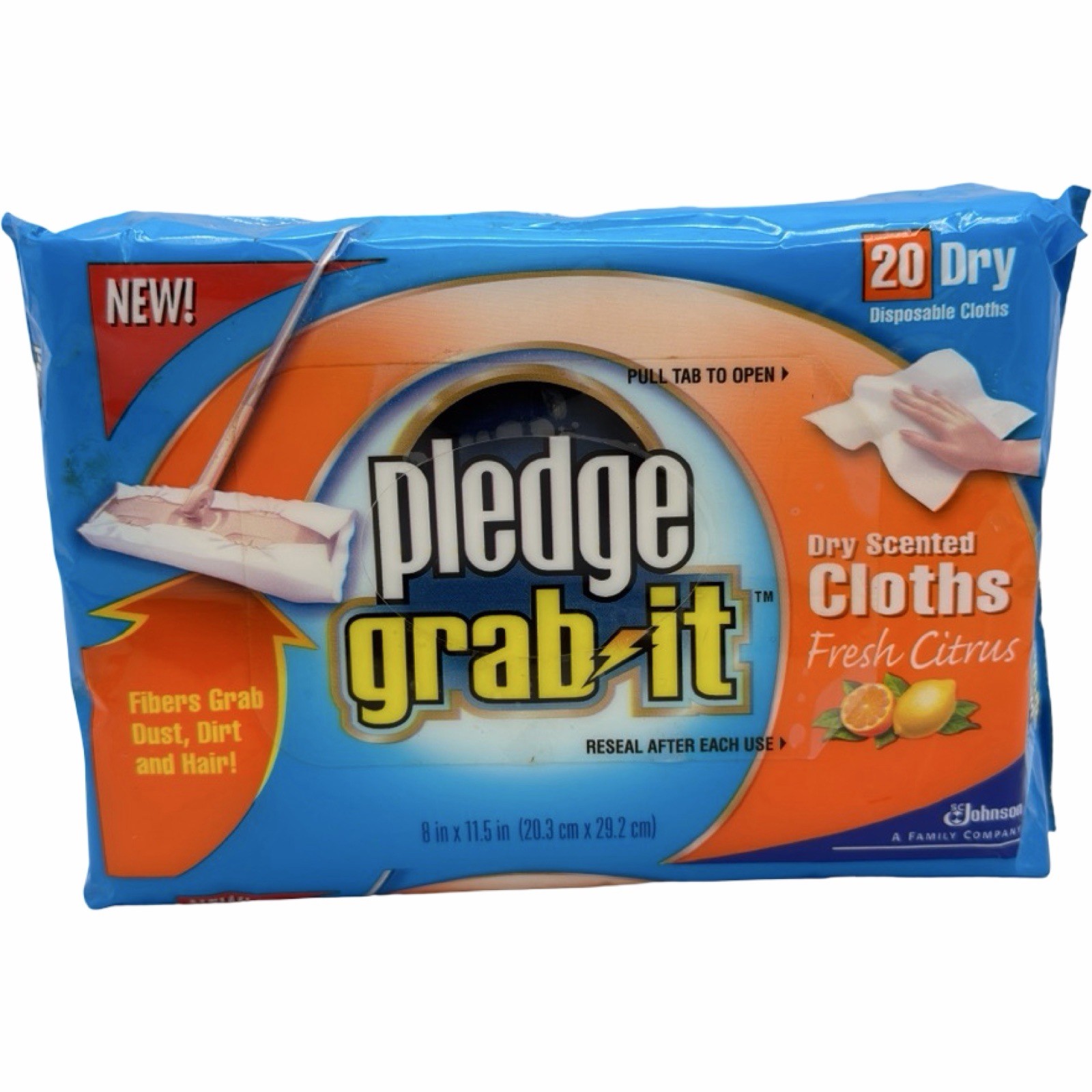 Vintage Pledge Grab-It Dry Scented Cloths Fresh Citrus 20 Ct Unopened Retired