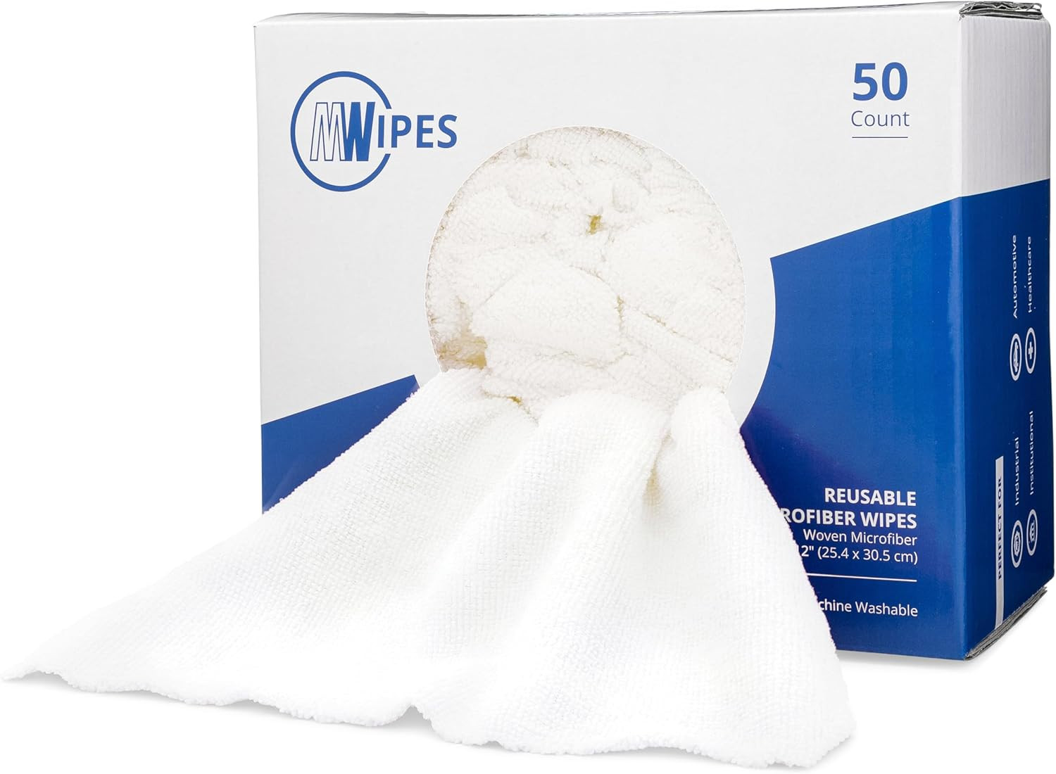 Microfiber Rags in a Box (50 Count) – Mwipes – 10″ X 12″ Reusable Wipes for Clea