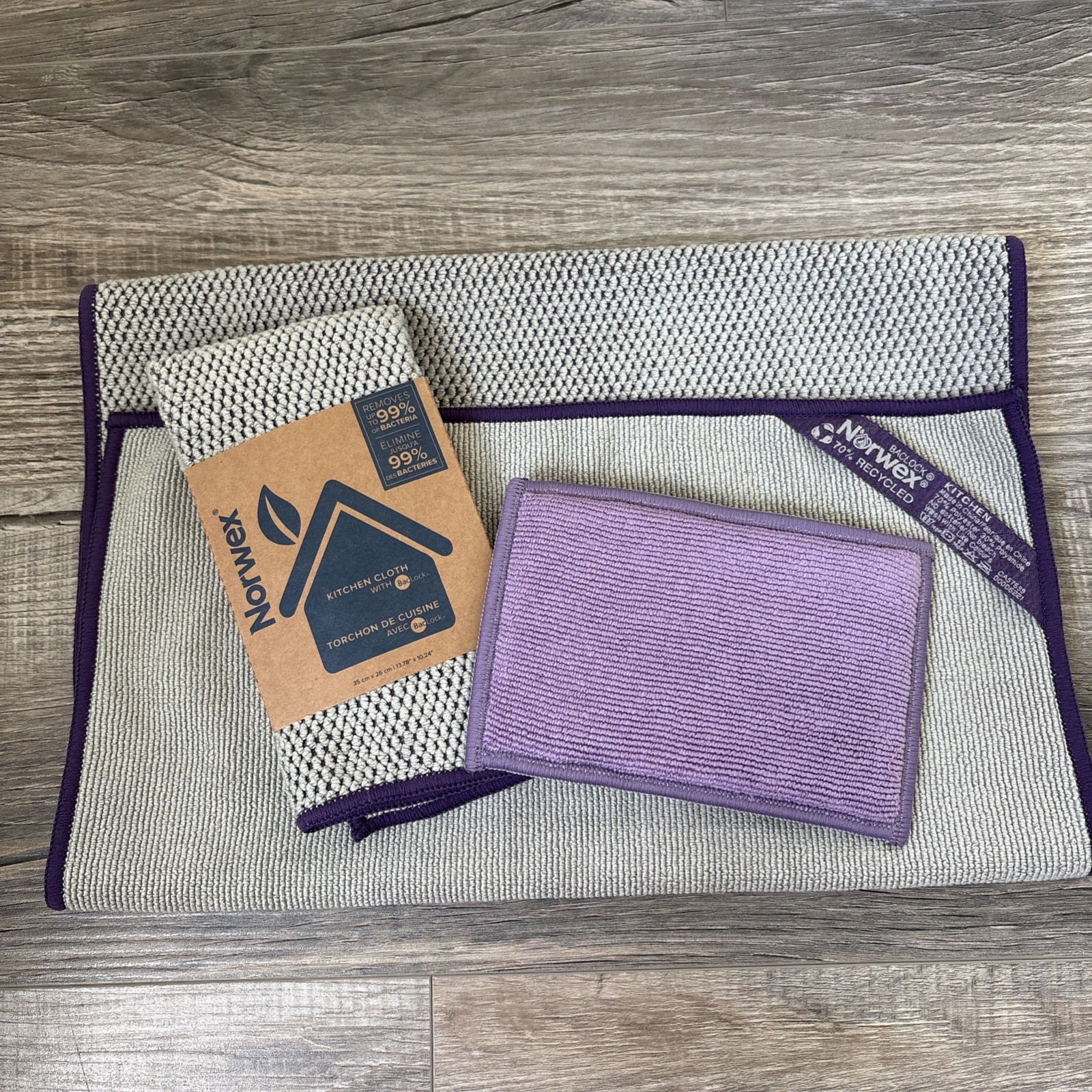 NEW Norwex Baclock Kitchen Towel, Cloth, And Sponge Gray And Purple
