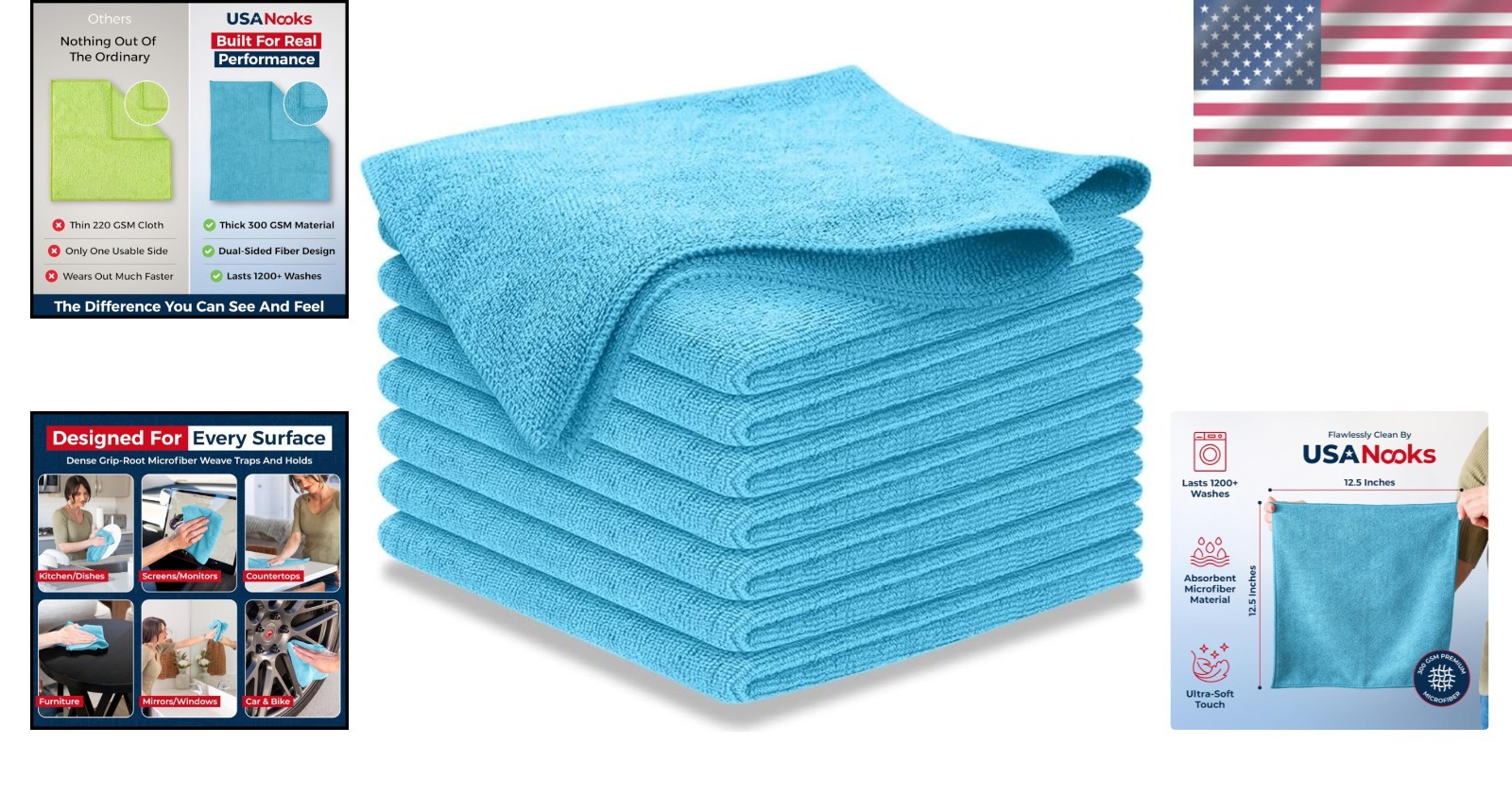 Ultra-Absorbent Microfiber Towels 8-Pcs – 1200 Washes for Spotless Car Shine
