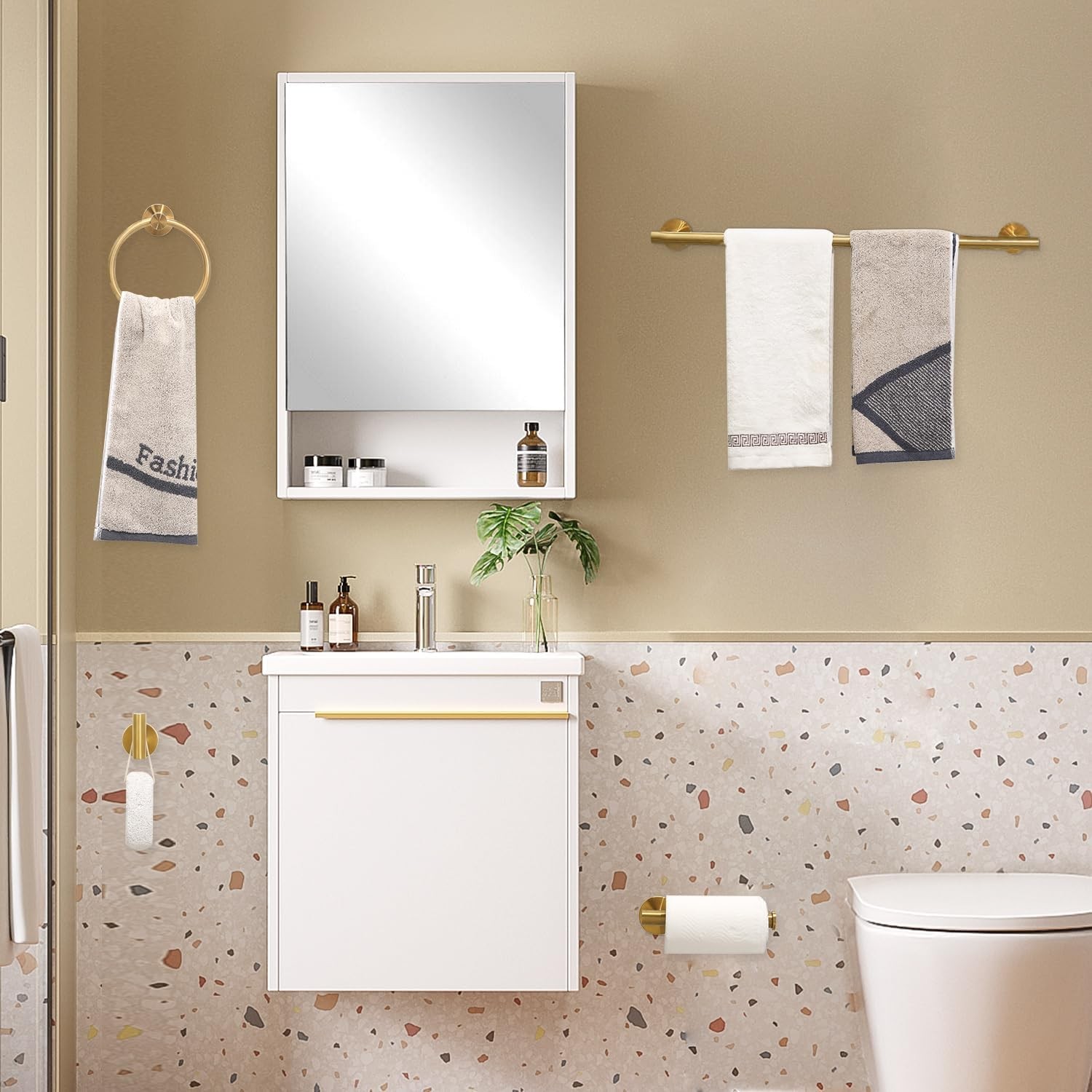 4 Piece Brushed Gold Stainless Steel Bathroom Hardware Set Include Hand Towel