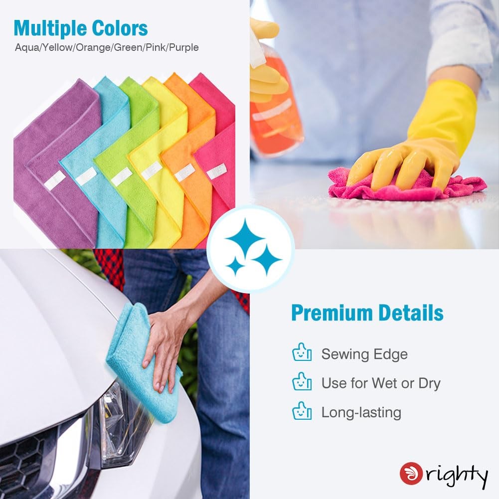 Orighty Microfiber Cleaning Cloth Pack of 24, Multicolor