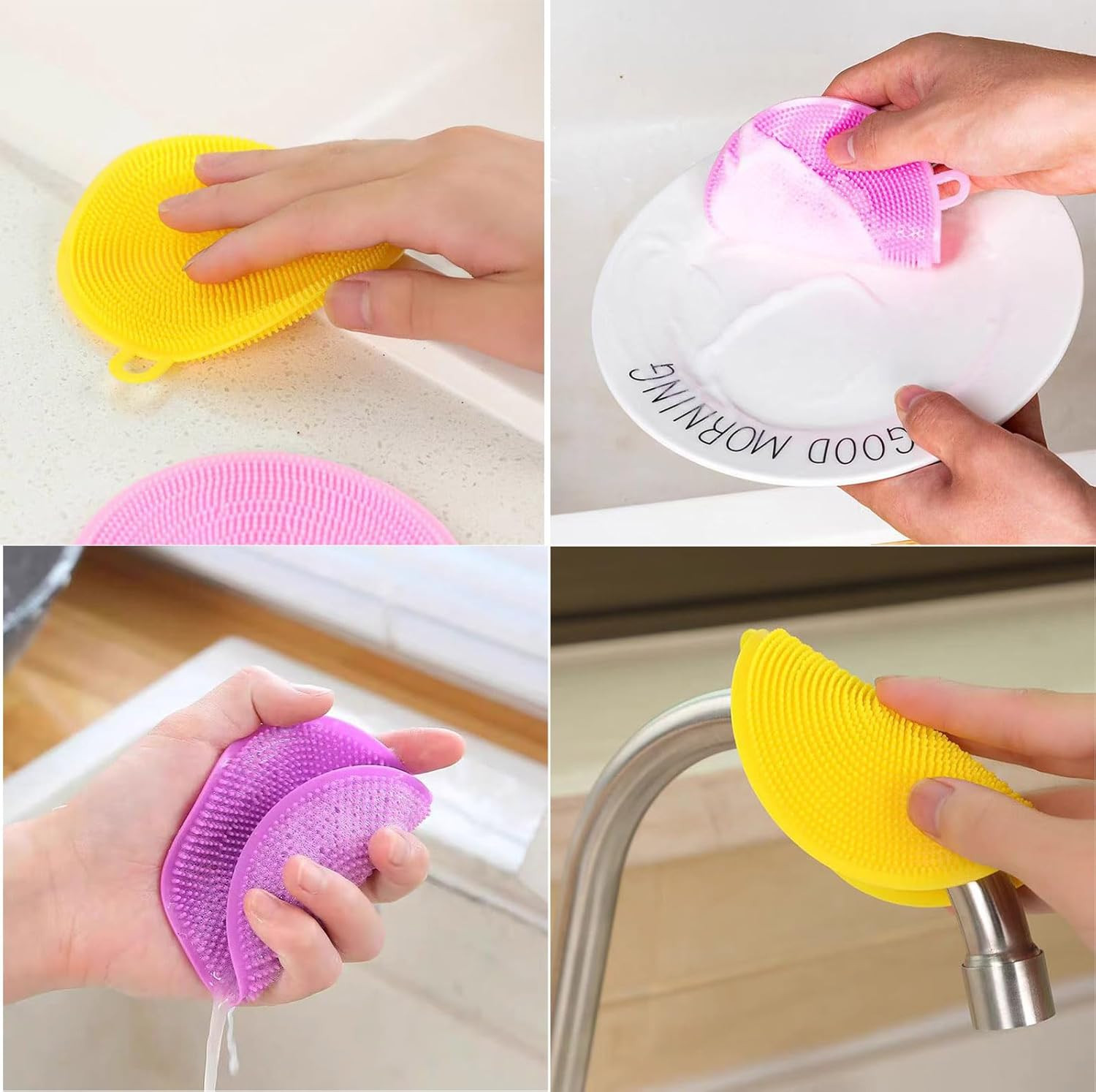 Silicone Dish Scrubber, 12 Count Silicone Sponge Dish Brush, Food Grade BPA