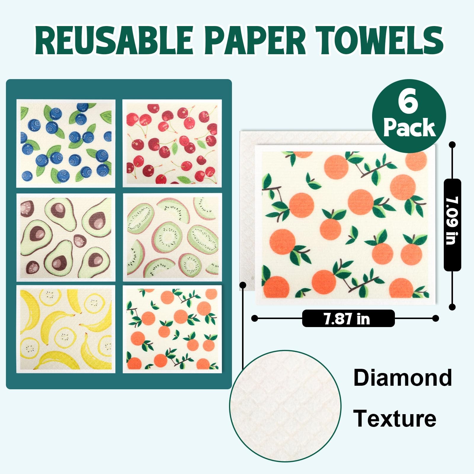 6 PCS Swedish Dishcloths For Kitchen Reusable Washable Super Absorbent Cloth