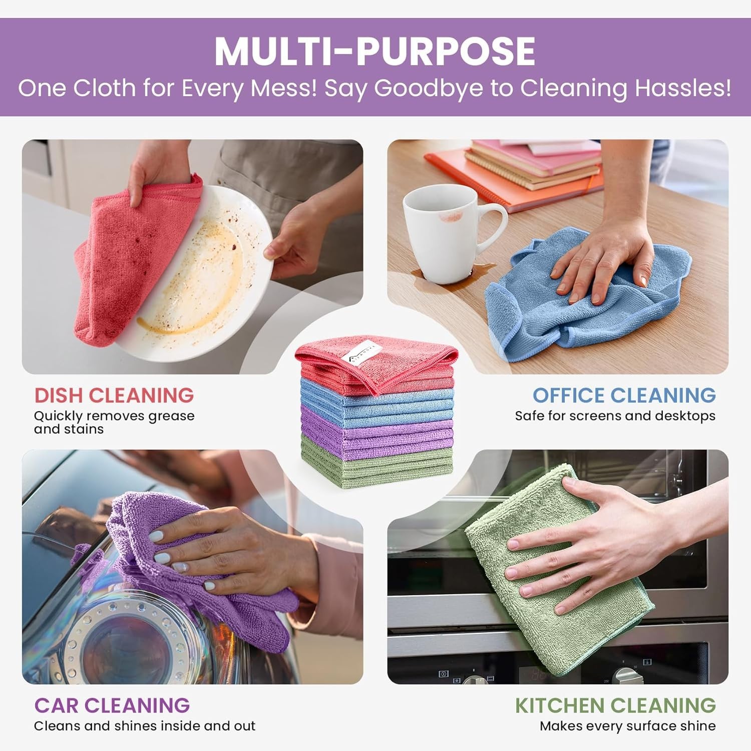 SIFANGKE Microfiber Cleaning Cloth, 12 Pack Assorted Color Cleaning Rags for Hou