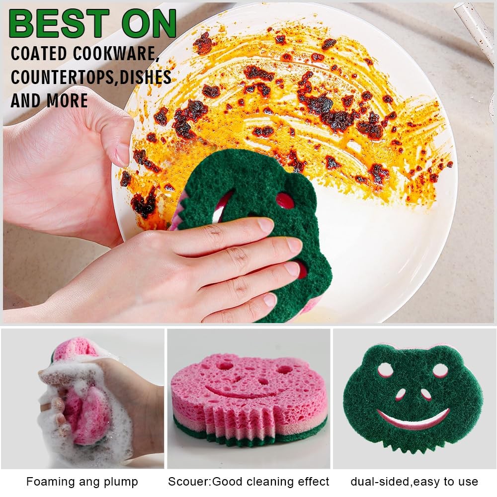 12 Pack Dish Sponges, Dual Sided Scrub Pads, Bathroom Kitchen Cleaner, Green