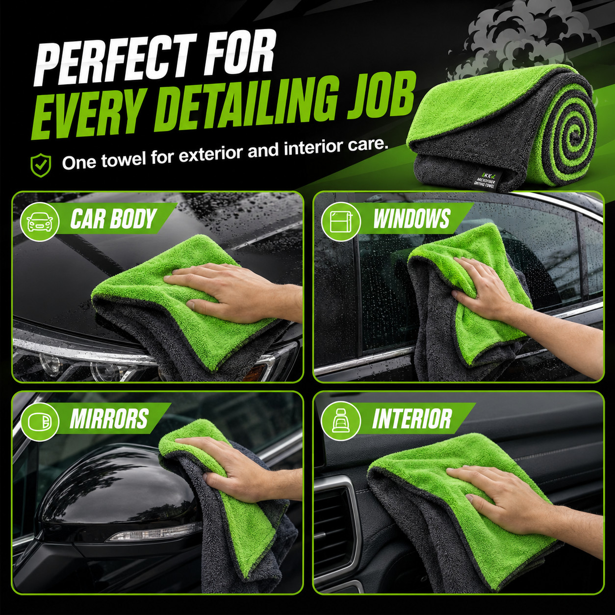36x24in Microfiber Car Drying Towel 1400GSM Stripe-Free Automatic Washing Cloth