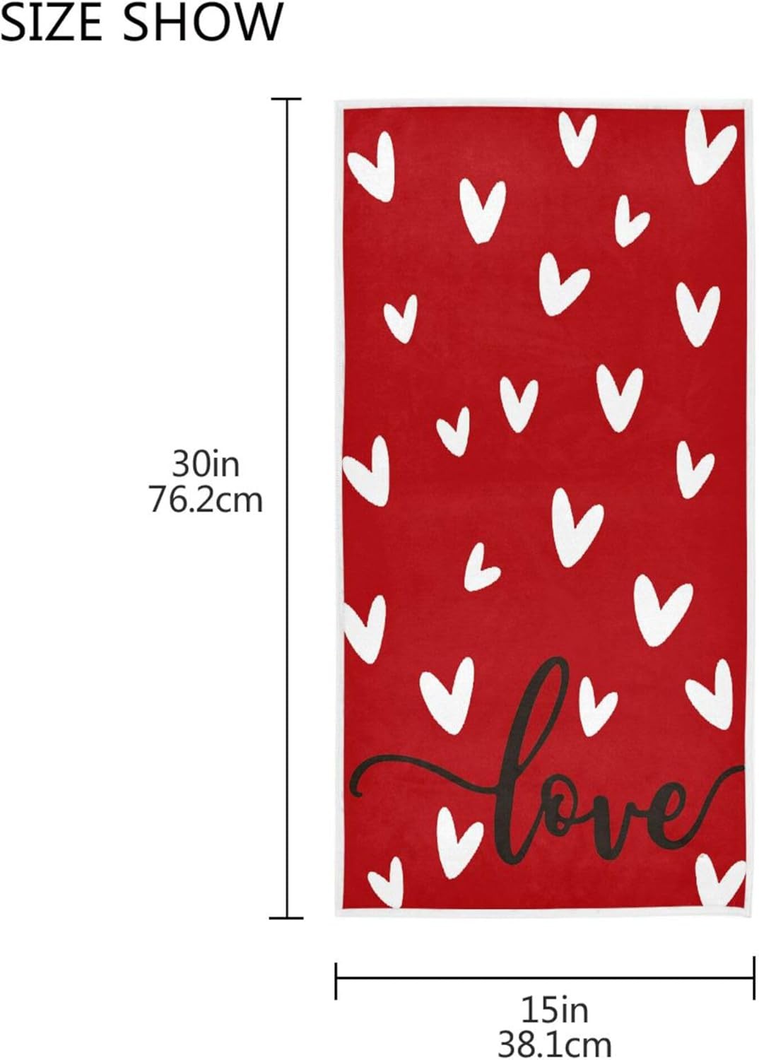 Happy Valentine’s Day Hand Fingertip Towel Red White Love Heart Kitchen Towel