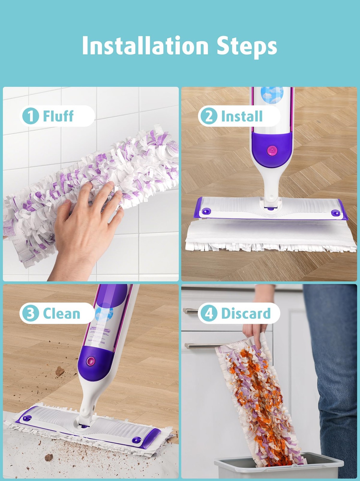 AIR U 24 Pack Disposable Power Mop Pads Refills for Swiffer Power Mop Unscented