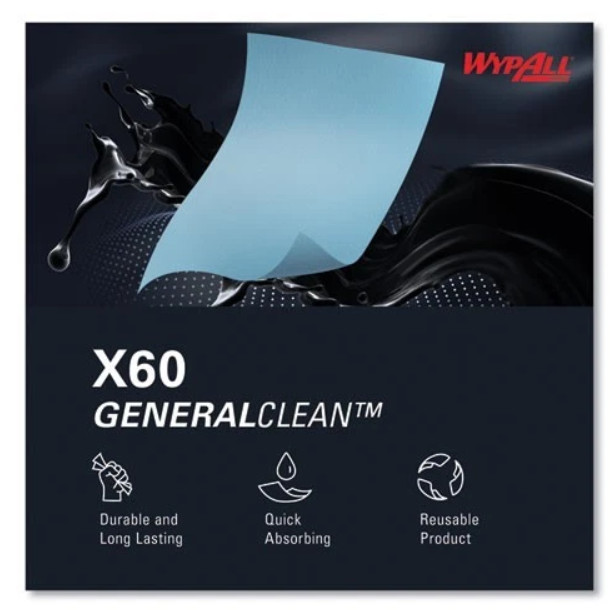 WypAll General Clean X60 Cloths, Jumbo Roll, 12.5 x 13.4, Blue, 1,100/Roll