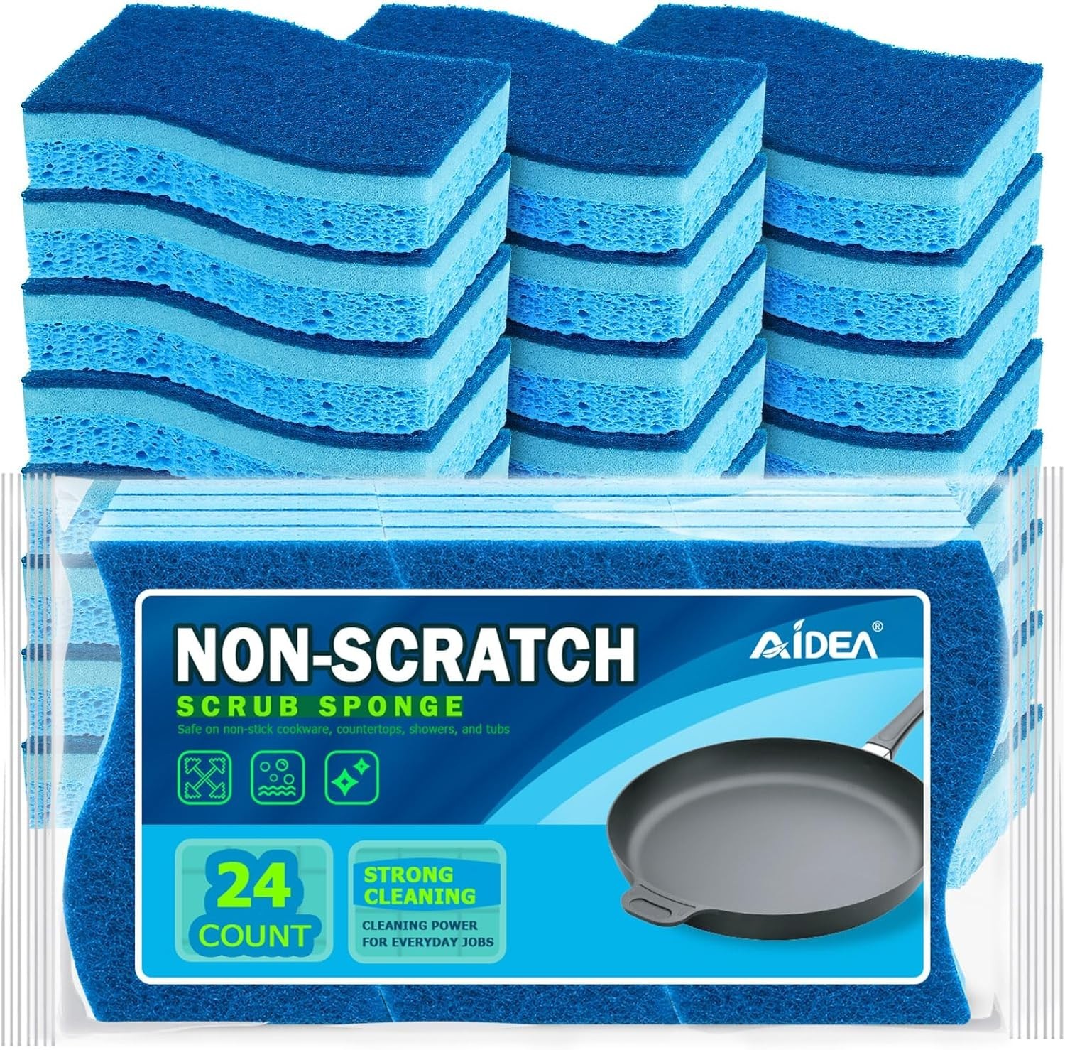AIDEA-Brite Non-Scratch Scrub Sponge-24Count, Sponges for Dishes, Sponges Kitche