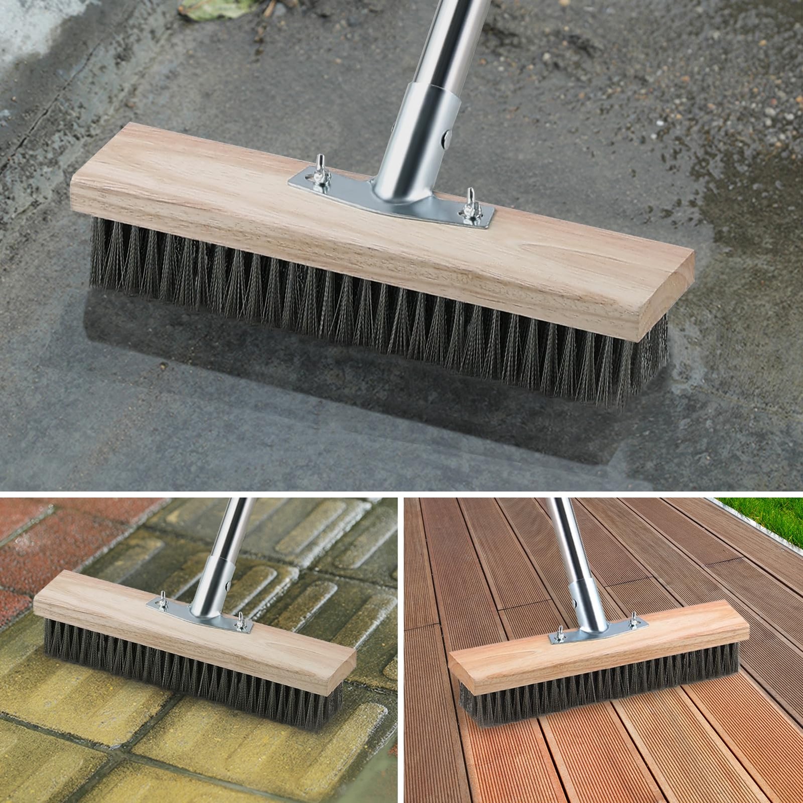 Heavy Duty Wire Broom with Telescopic Handle(57IN), Stiff Metal Bristle Brush fo