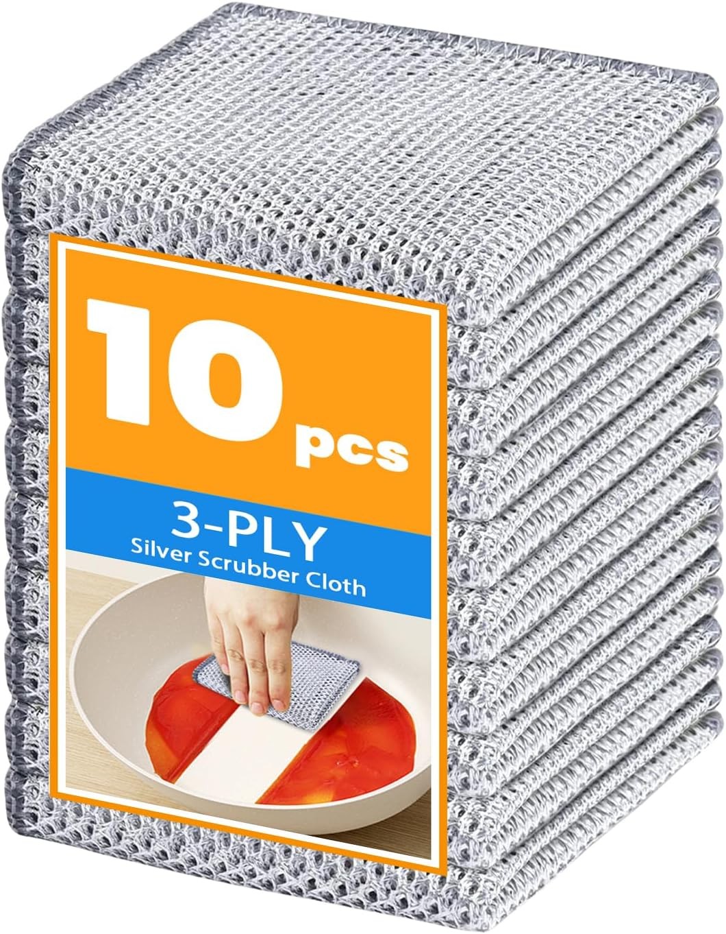 Upgraded 3-Layer Silver Thread Dish Cloths, Metal Mesh & Microfiber Kitchen