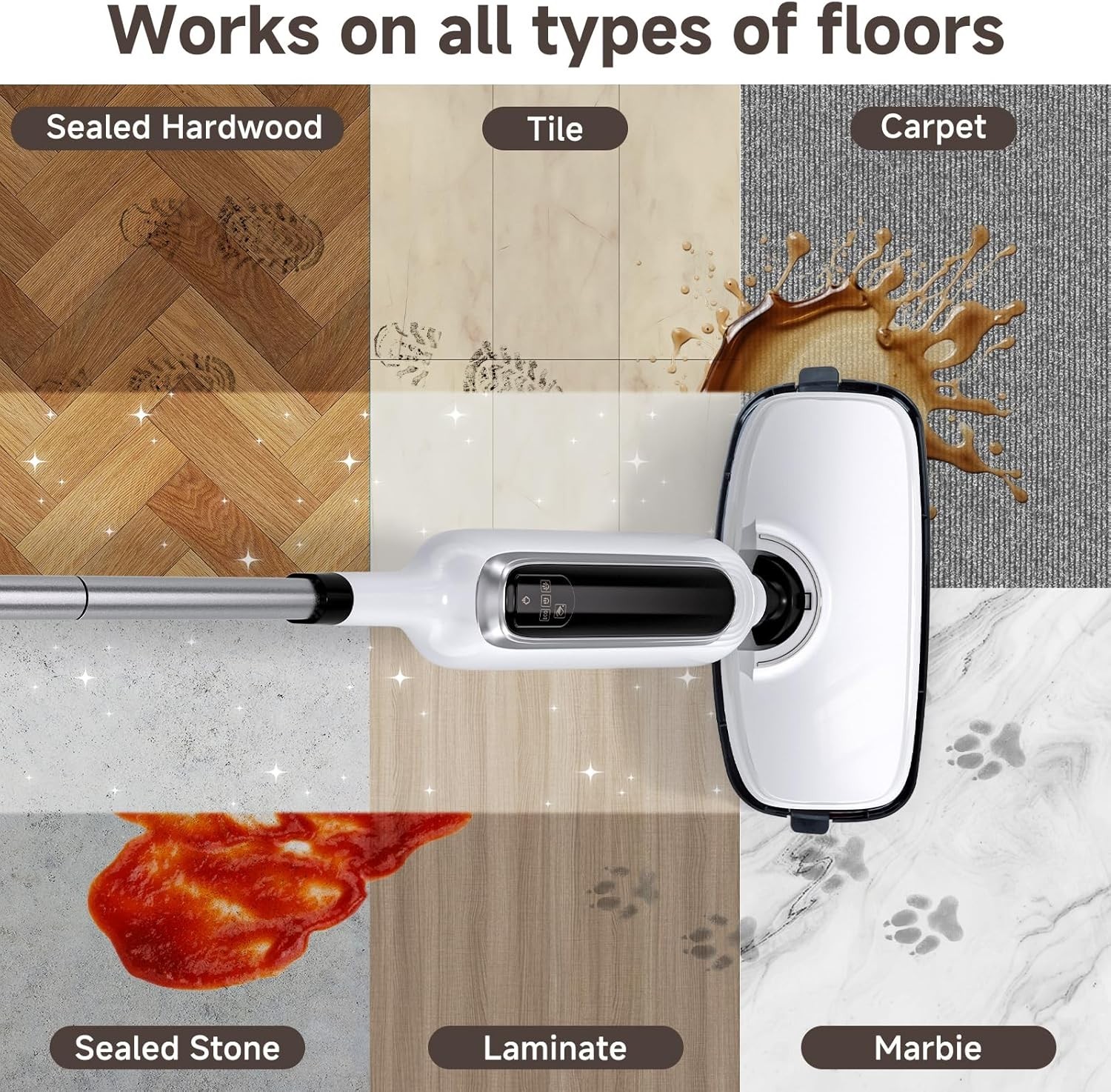Powerful Steam Mop with Adjustable Height and LED Display – Fast 15s Heat