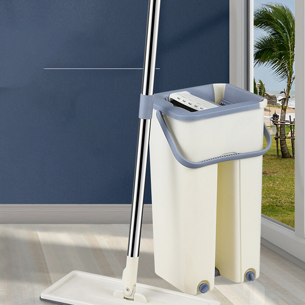 US 1-2 Sets Flat Mop Bucket System Reusable Microfiber Pads Cleaning Wet Dry Use