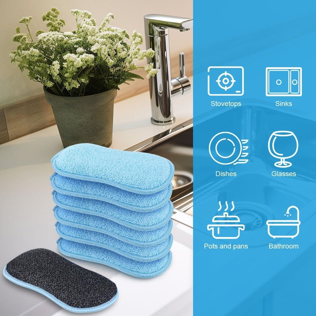 12 Pack Multi Purpose Scrub Sponges Non Scratch Microfiber for Cleaning Dishes